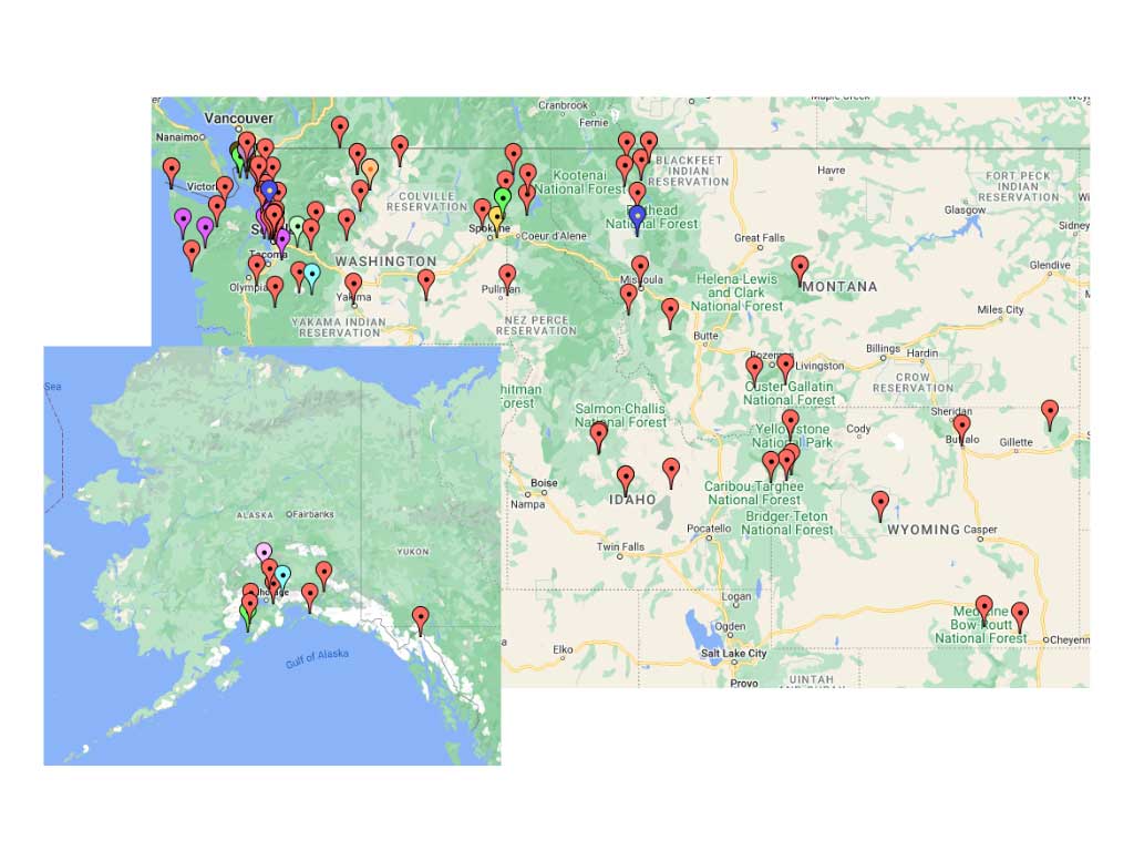 Map of WWAMI showing places attendees enjoyed visiting