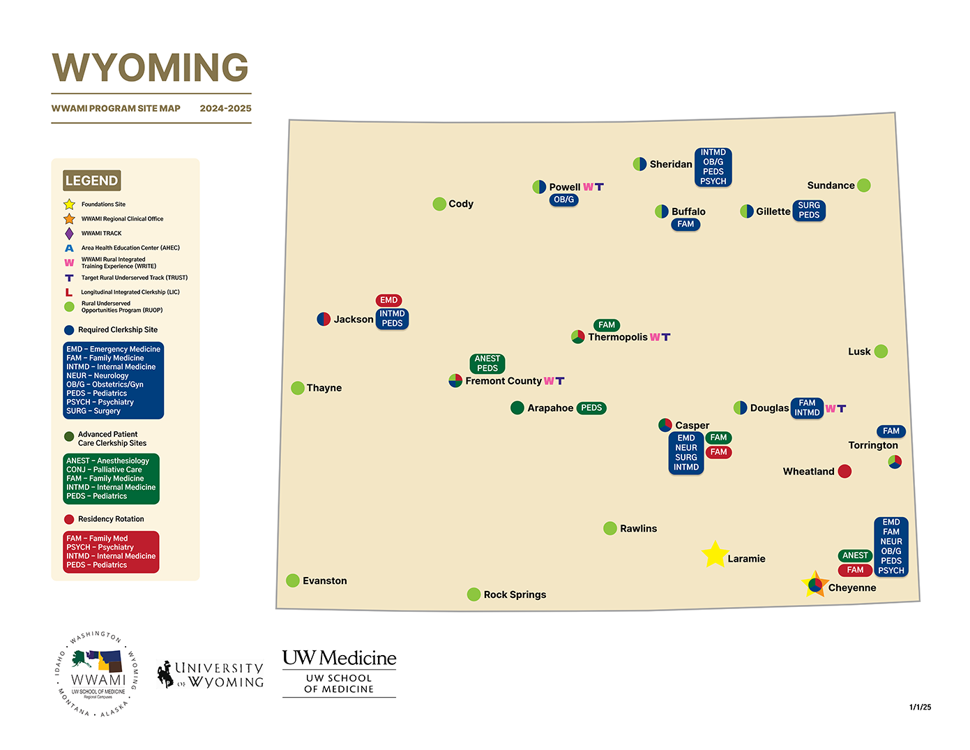 Wyoming WWAMI clinical training sites.