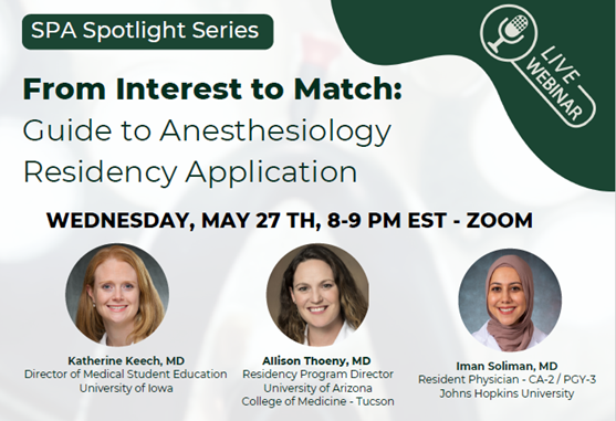 A flyer for the SPA Anesthesiology Residency Application session