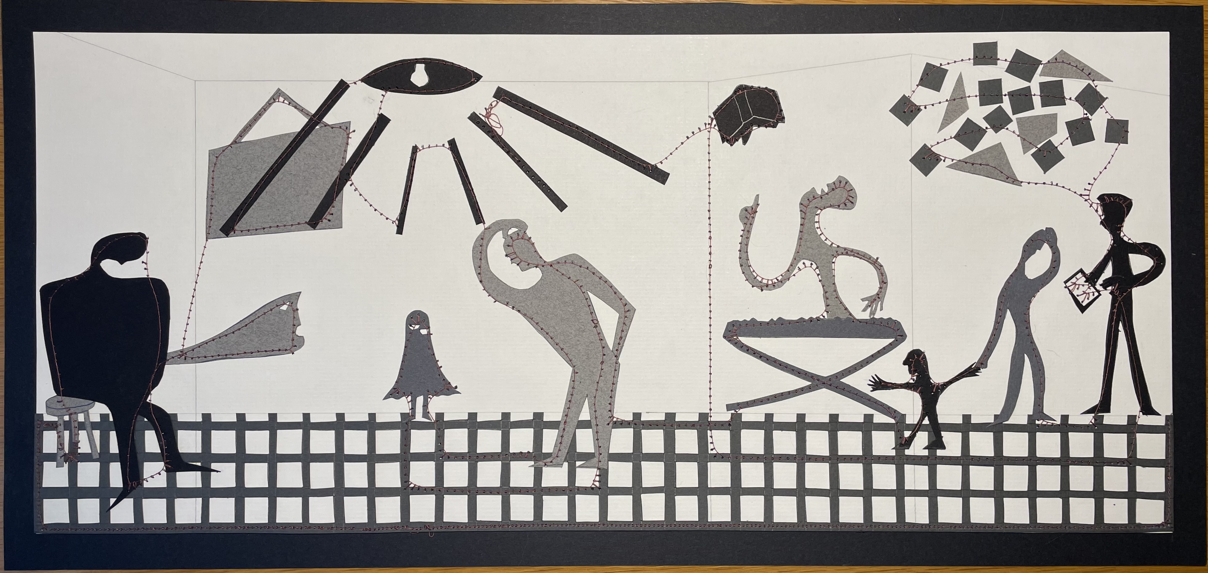 A paper collage work inspired by Picasso's Guernica set in an ED