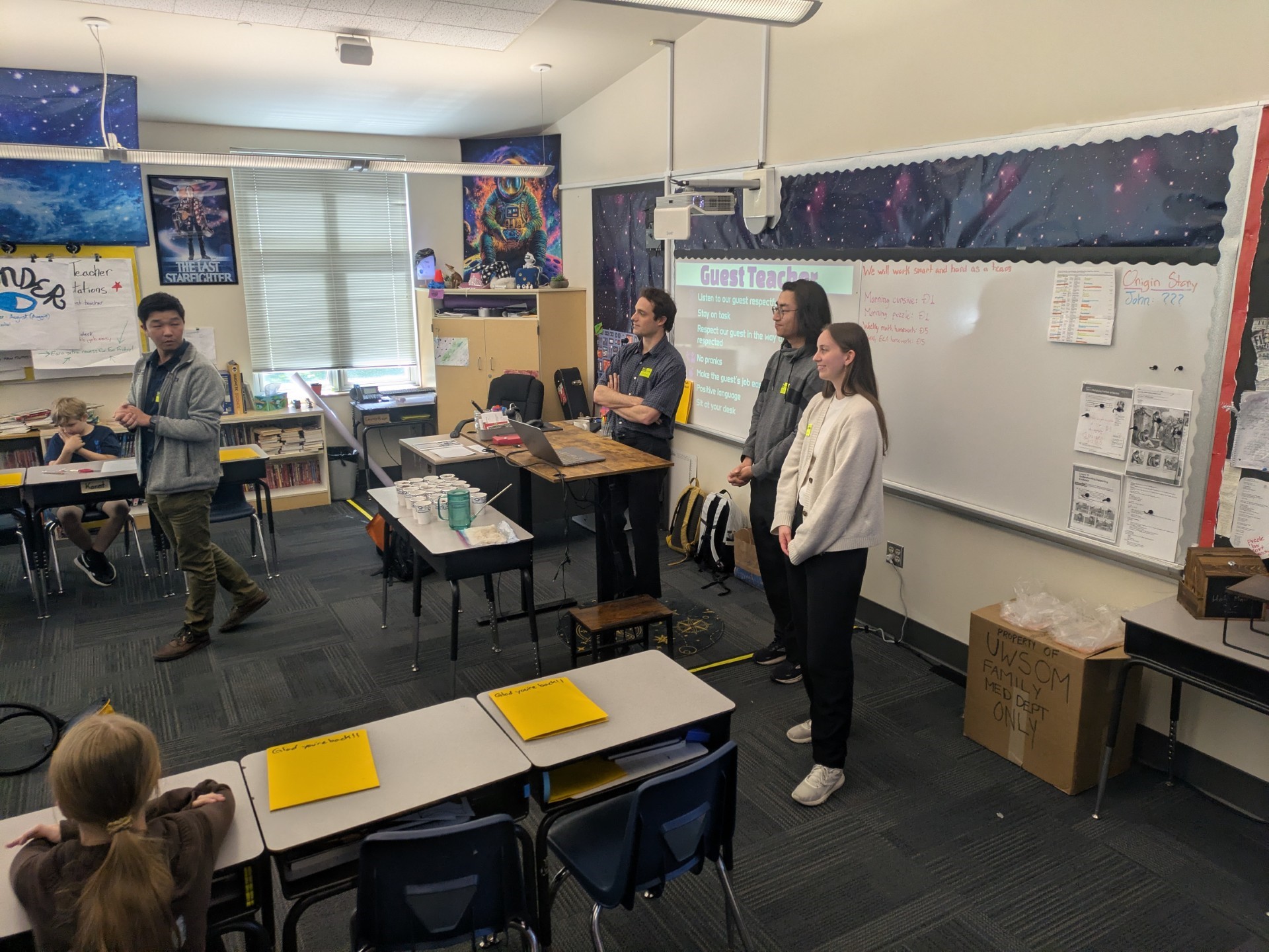 Medical students lead a discussion with children in a fifth grade classroom about smoking and vaping