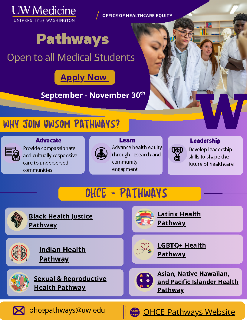 A flyer advertising the Office of Healthcare Equity's Pathways Program